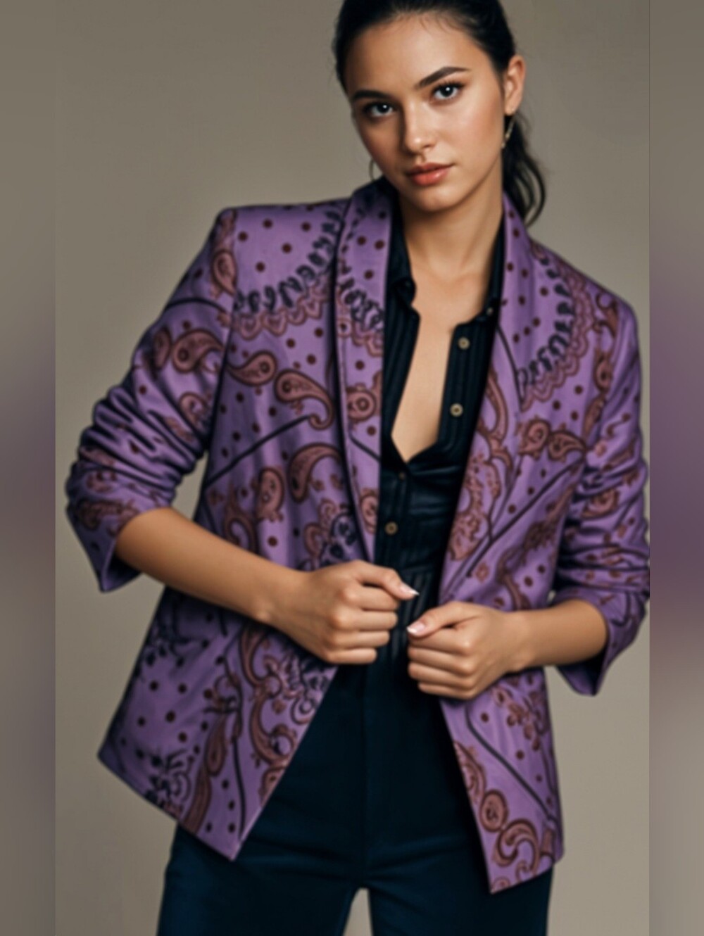 Zara Purple Paisley Double Breasted Blazer